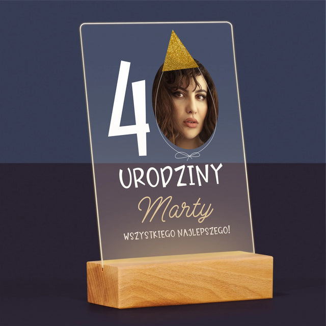 Zdjęcie I Podpis: 40 Urodziny Czapeczka - Wydruk Na Szkle Akrylowym