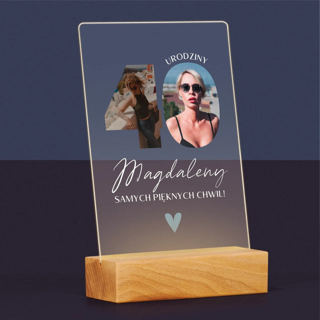 Słowo Ze Zdjęć: 40 Urodziny Piękne Chwile - Wydruk Na Szkle Akrylowym
