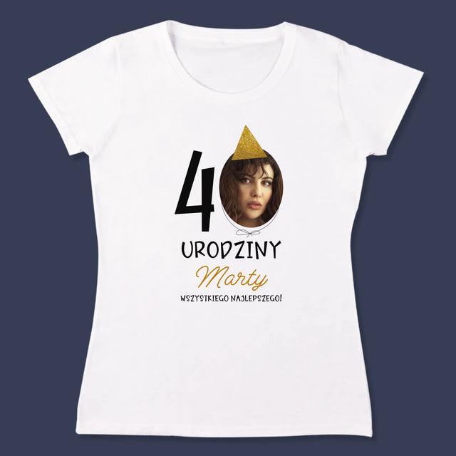 Zdjęcie I Podpis: 40 Urodziny Czapeczka - Koszulka Damska z Nadrukiem