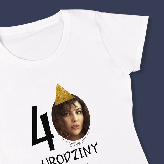 Zdjęcie I Podpis: 40 Urodziny Czapeczka - Koszulka Damska z Nadrukiem