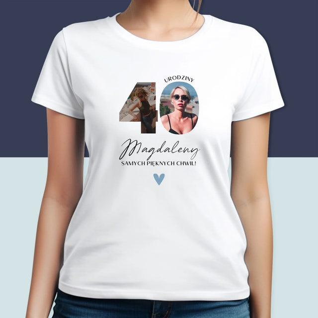 Słowo Ze Zdjęć: 40 Urodziny Piękne Chwile - Koszulka Damska z Nadrukiem