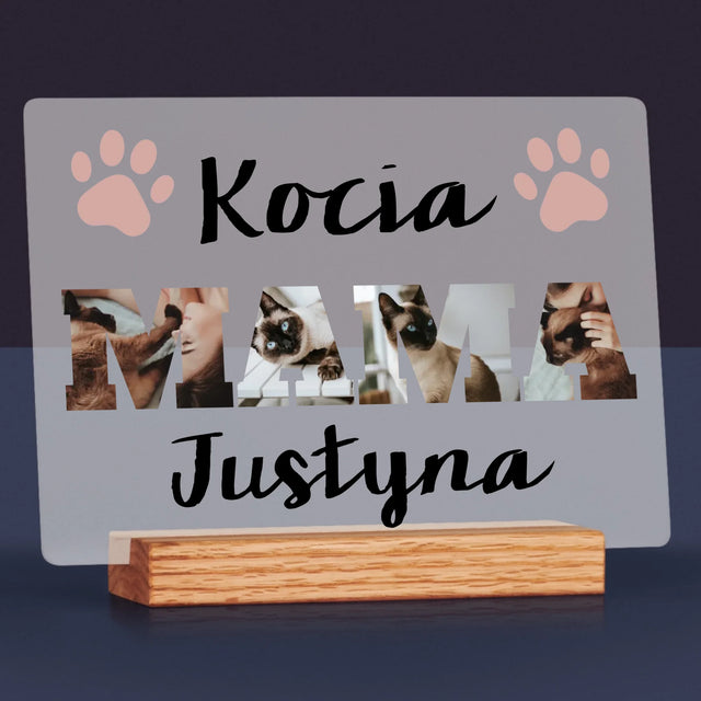 Słowo Ze Zdjęć: Kocia Mama  - Wydruk Na Szkle Akrylowym