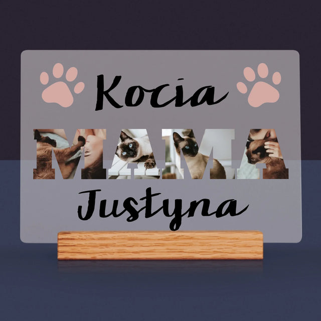 Słowo Ze Zdjęć: Kocia Mama  - Wydruk Na Szkle Akrylowym