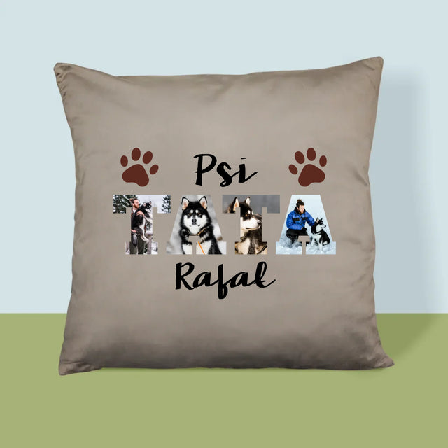 Słowo Ze Zdjęć: Psi Tata  - Poduszka z Nadrukiem