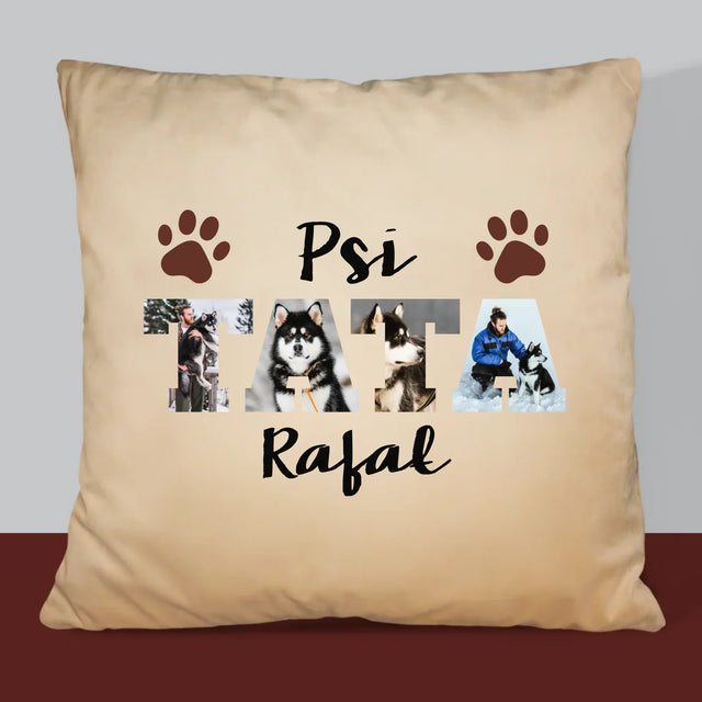 Słowo Ze Zdjęć: Psi Tata  - Poduszka z Nadrukiem
