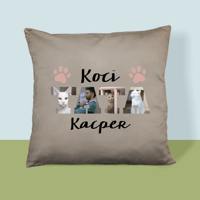 Słowo Ze Zdjęć: Koci Tata  - Poduszka z Nadrukiem