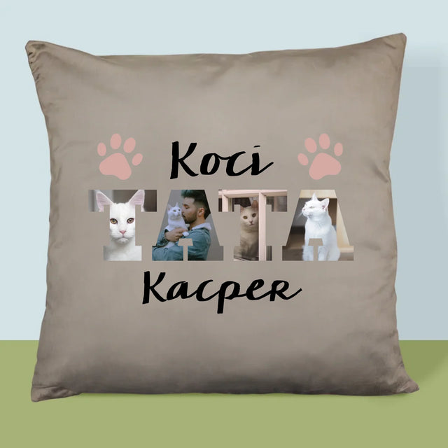 Słowo Ze Zdjęć: Koci Tata  - Poduszka z Nadrukiem