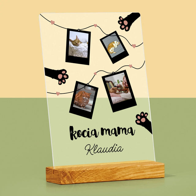 Fotokolaż: Kocia Mama Polaroidy - Wydruk Na Szkle Akrylowym