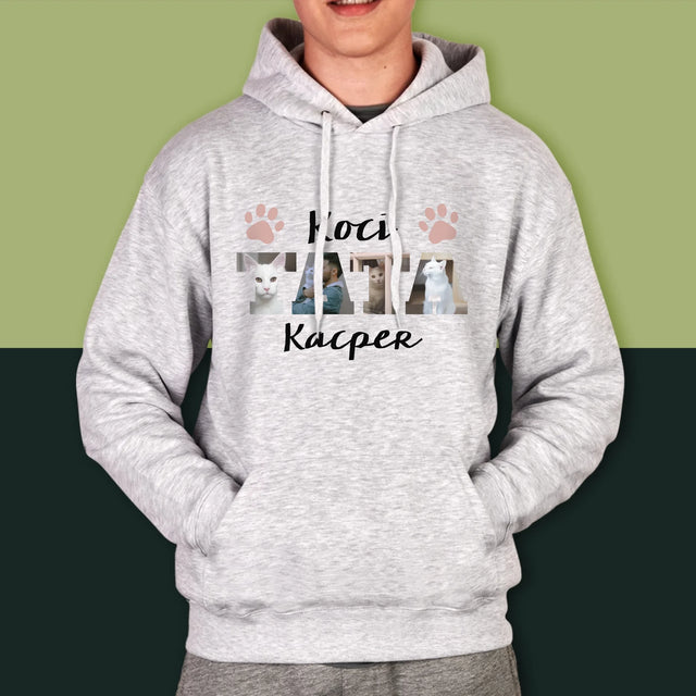 Słowo Ze Zdjęć: Koci Tata  - Bluza Męska z Kapturem