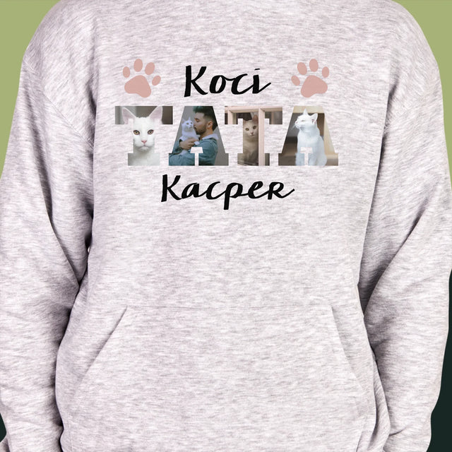 Słowo Ze Zdjęć: Koci Tata  - Bluza Męska z Kapturem