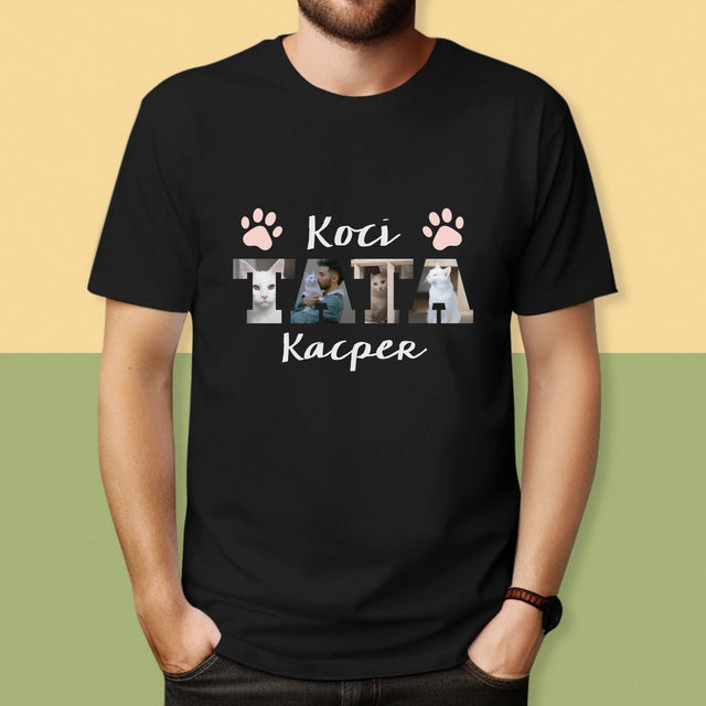 Słowo Ze Zdjęć: Koci Tata  - Koszulka Męska z Nadrukiem
