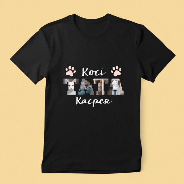 Słowo Ze Zdjęć: Koci Tata  - Koszulka Męska z Nadrukiem