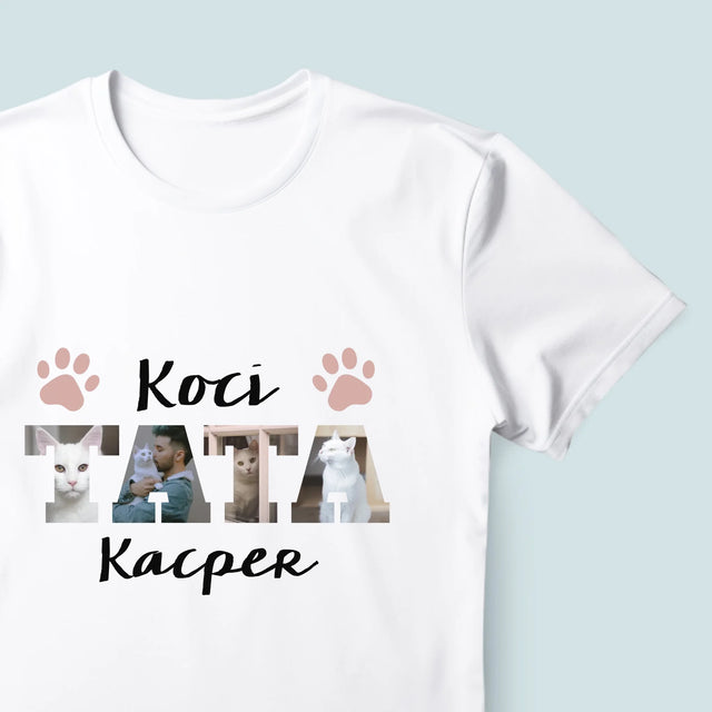 Słowo Ze Zdjęć: Koci Tata  - Koszulka Męska z Nadrukiem