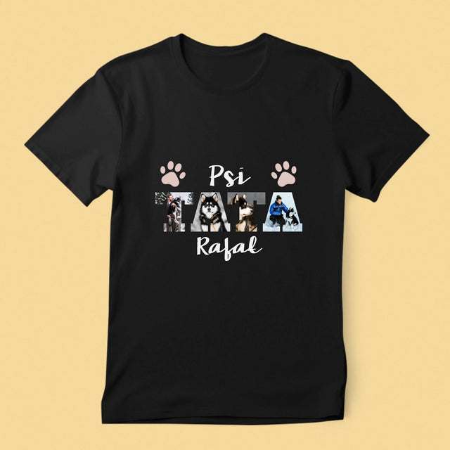 Słowo Ze Zdjęć: Psi Tata  - Koszulka Męska z Nadrukiem