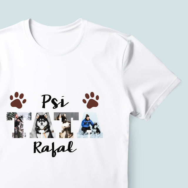 Słowo Ze Zdjęć: Psi Tata  - Koszulka Męska z Nadrukiem