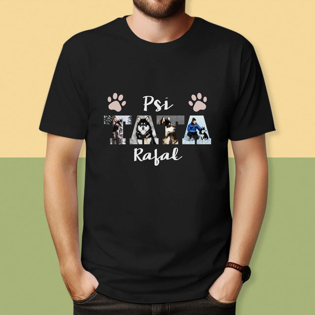 Słowo Ze Zdjęć: Psi Tata  - Koszulka Męska z Nadrukiem