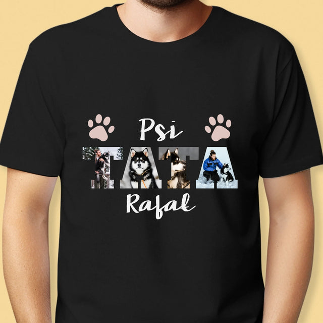Słowo Ze Zdjęć: Psi Tata  - Koszulka Męska z Nadrukiem