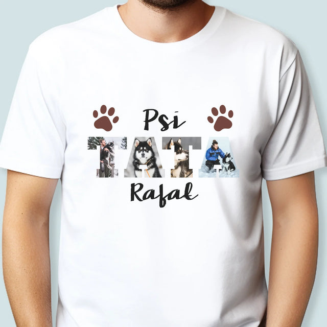 Słowo Ze Zdjęć: Psi Tata  - Koszulka Męska z Nadrukiem