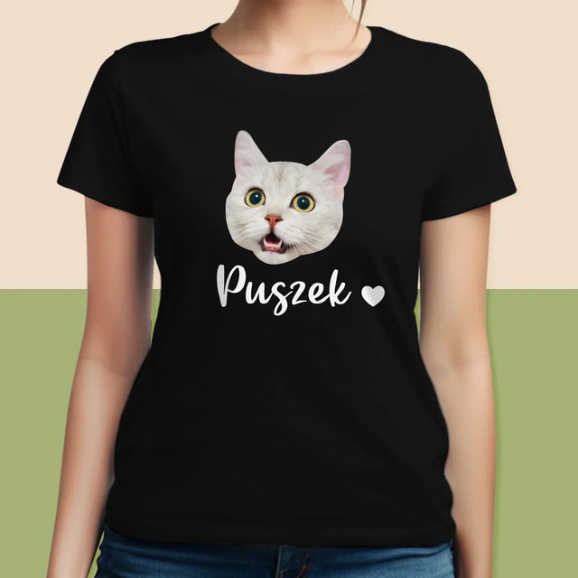 Twoja Postać: Głowa Twojego Kotka - Koszulka Damska z Nadrukiem