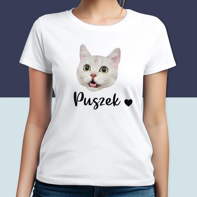 Twoja Postać: Głowa Twojego Kotka - Koszulka Damska z Nadrukiem