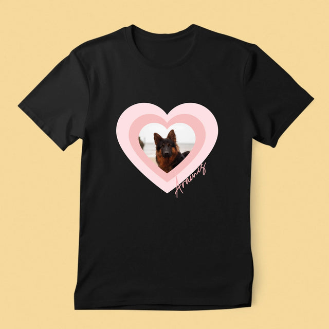 Zdjęcie i Podpis: Zdjęcie Pupila w Sercu - Koszulka Męska z Nadrukiem