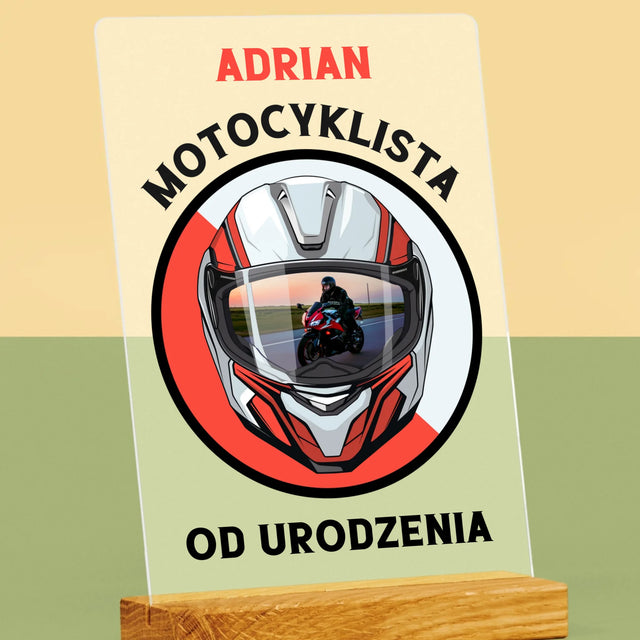 Zdjęcie I Podpis: Motocyklista Od Urodzenia - Wydruk Na Szkle Akrylowym