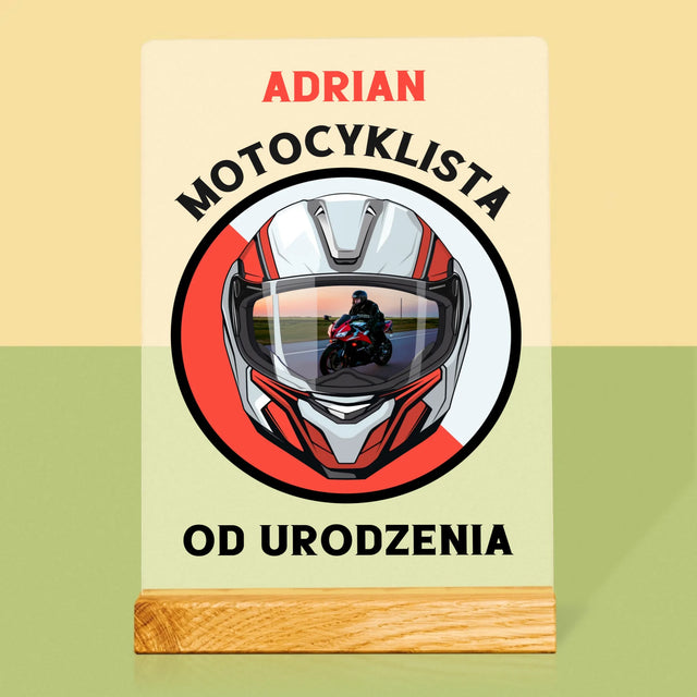Zdjęcie I Podpis: Motocyklista Od Urodzenia - Wydruk Na Szkle Akrylowym
