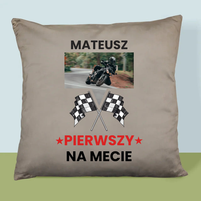 Zdjęcie I Podpis: Pierwszy Na Mecie - Poduszka z Nadrukiem