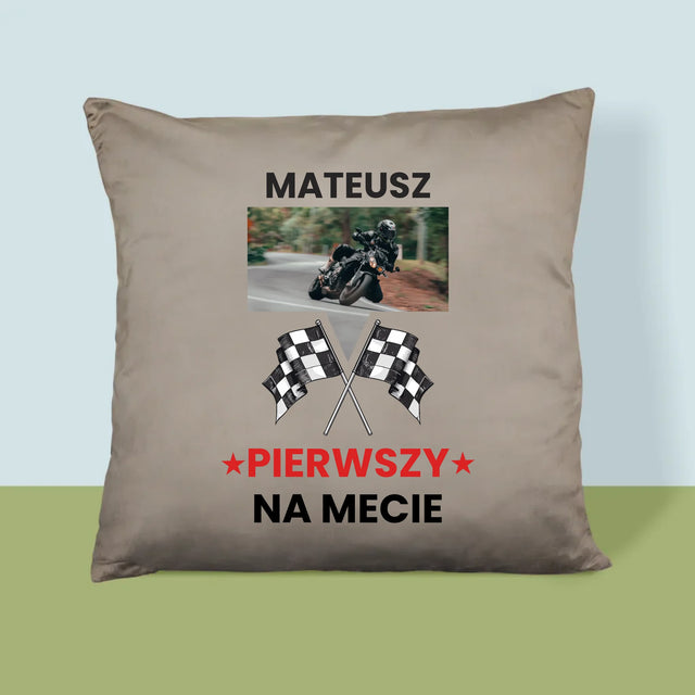 Zdjęcie I Podpis: Pierwszy Na Mecie - Poduszka z Nadrukiem