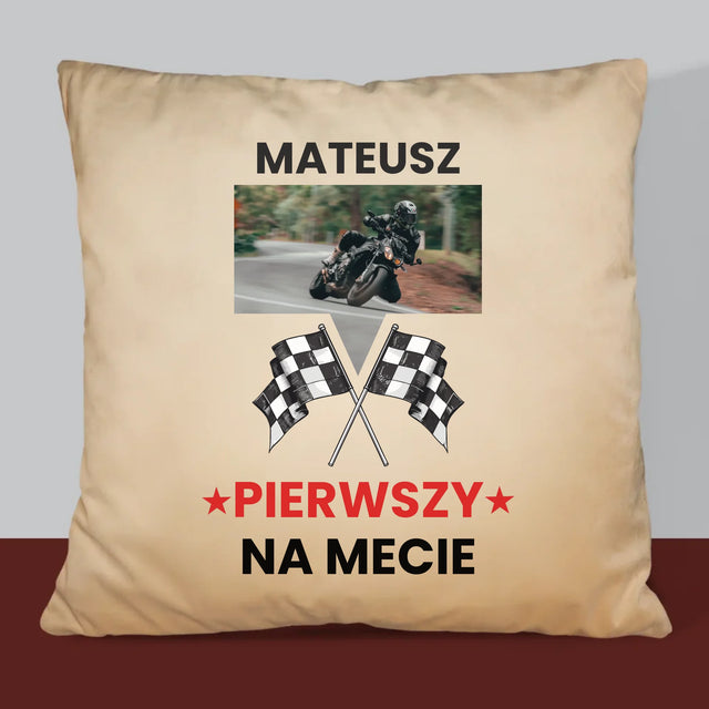 Zdjęcie I Podpis: Pierwszy Na Mecie - Poduszka z Nadrukiem