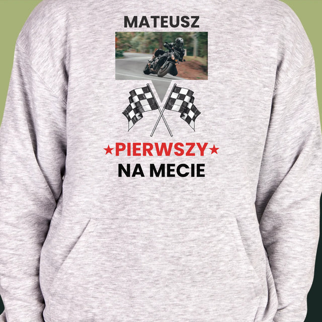 Zdjęcie I Podpis: Pierwszy Na Mecie - Bluza Męska Z Kapturem