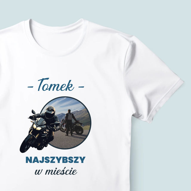 Zdjęcie I Podpis: Najszybszy W Mieście - Koszulka Męska z Nadrukiem