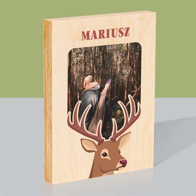 Zdjęcie I Podpis: Jeleń - Wydruk Na Drewnie