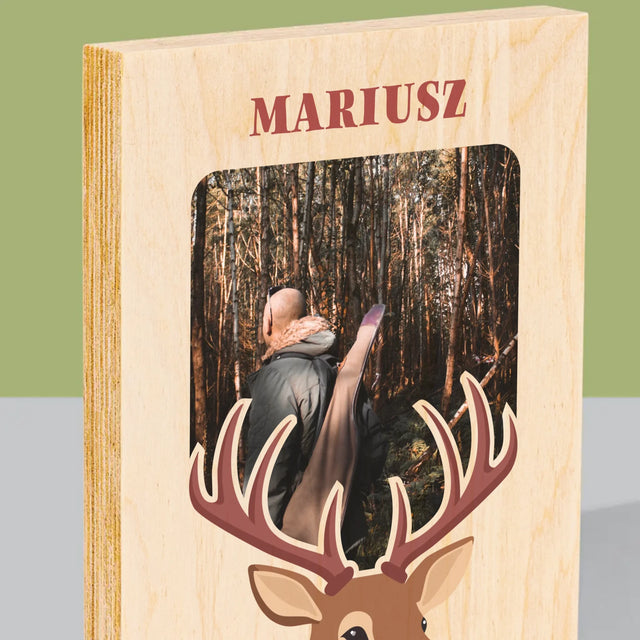 Zdjęcie I Podpis: Jeleń - Wydruk Na Drewnie