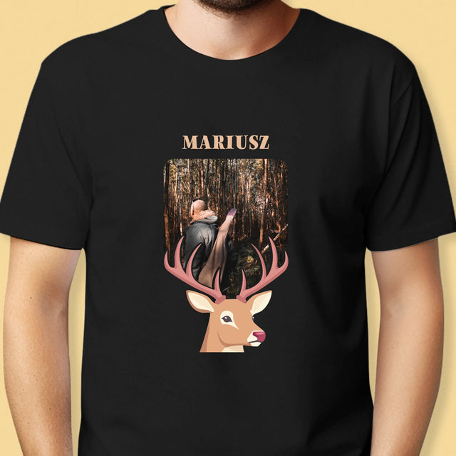 Zdjęcie I Podpis: Jeleń - Koszulka Męska z Nadrukiem