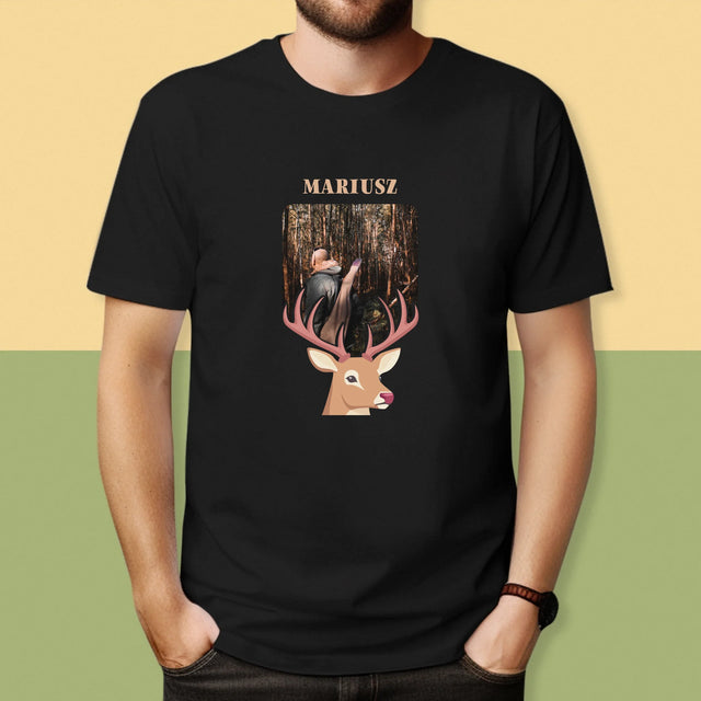 Zdjęcie I Podpis: Jeleń - Koszulka Męska z Nadrukiem