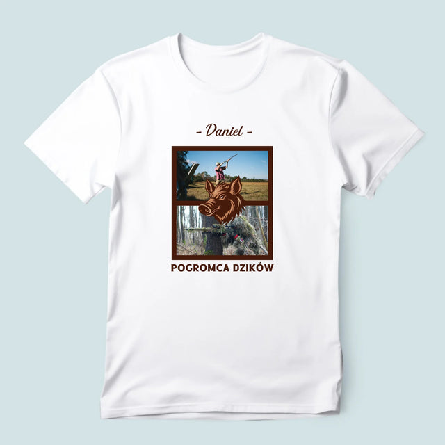 Fotokolaż: Pogromca Dzików - Koszulka Męska z Nadrukiem