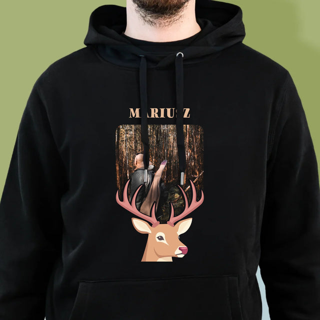 Zdjęcie I Podpis: Jeleń - Bluza Męska Z Kapturem