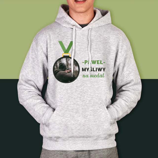 Zdjęcie I Podpis: Myśliwy Na Medal - Bluza Męska Z Kapturem
