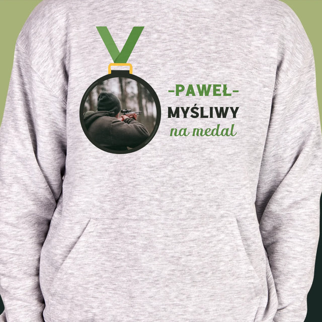 Zdjęcie I Podpis: Myśliwy Na Medal - Bluza Męska Z Kapturem
