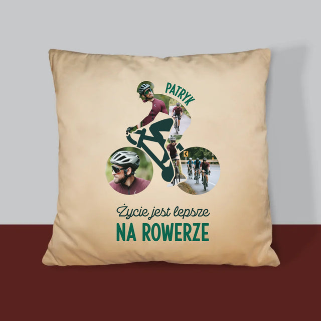 Kształt Ze Zdjęć: Życie Jest Lepsze Na Rowerze - Poduszka z Nadrukiem
