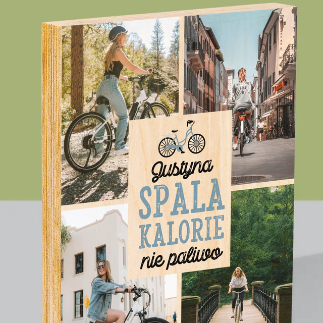 Fotokolaż: Spala Kalorie, Nie Paliwo - Wydruk Na Drewnie