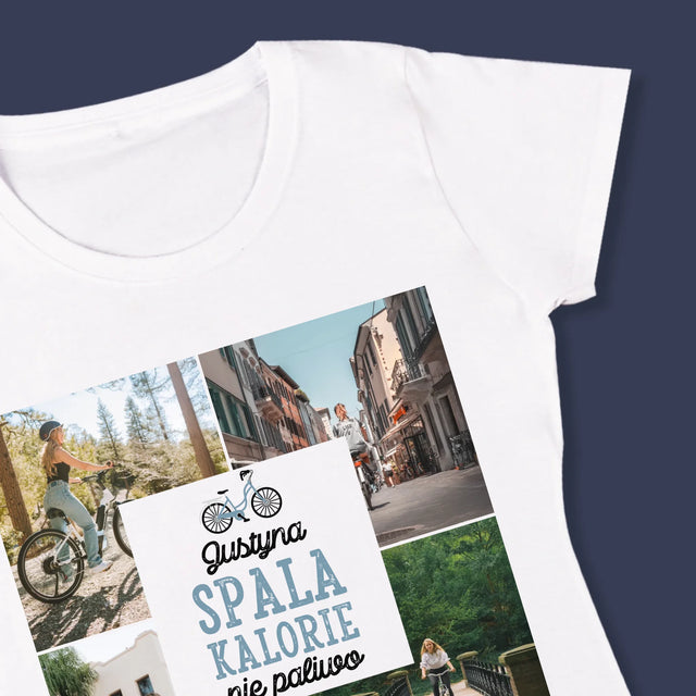 Fotokolaż: Spala Kalorie, Nie Paliwo - Koszulka Damska z Nadrukiem