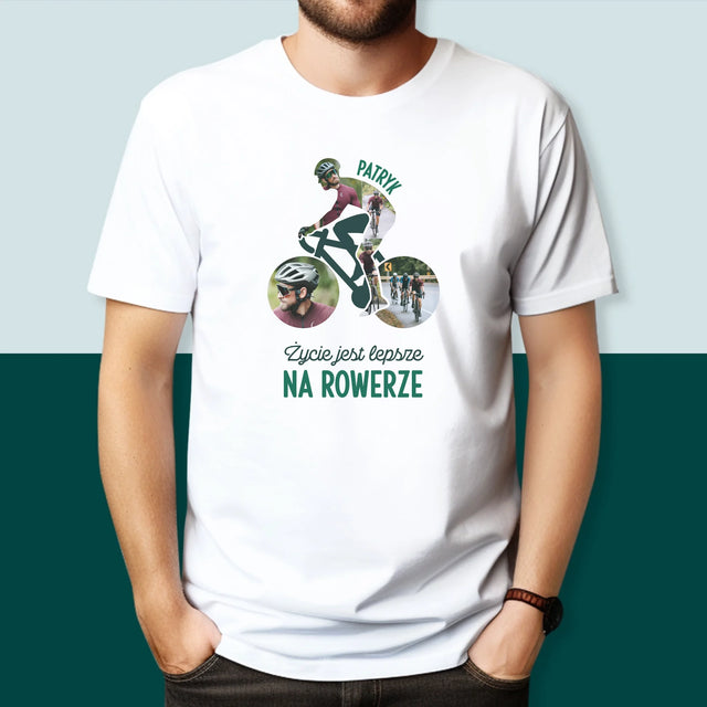 Kształt Ze Zdjęć: Życie Jest Lepsze Na Rowerze - Koszulka Męska z Nadrukiem