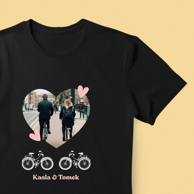 Zdjęcie I Podpis: Rowerowa Para - Koszulka Męska z Nadrukiem