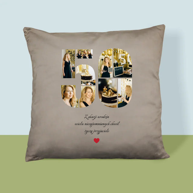 Kształt Ze Zdjęć: 50 Urodziny Życzenia - Poduszka z Nadrukiem