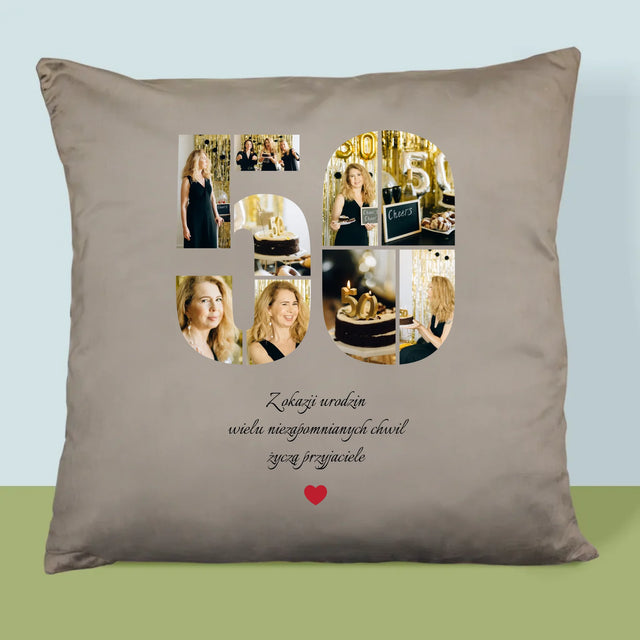 Kształt Ze Zdjęć: 50 Urodziny Życzenia - Poduszka z Nadrukiem