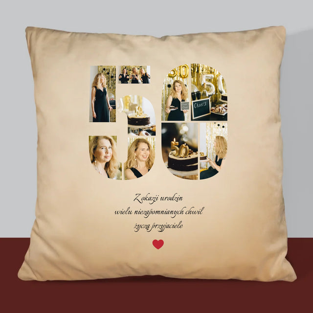 Kształt Ze Zdjęć: 50 Urodziny Życzenia - Poduszka z Nadrukiem