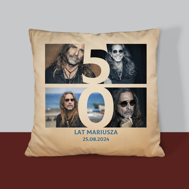 Fotokolaż: 50 Lat Cyfra Zdjęcia - Poduszka z Nadrukiem