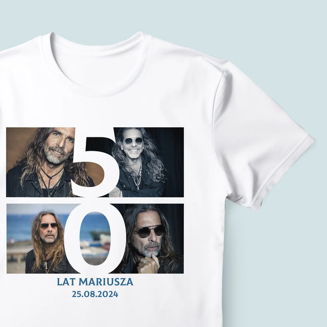 Fotokolaż: 50 Lat Cyfra Zdjęcia - Koszulka Męska z Nadrukiem